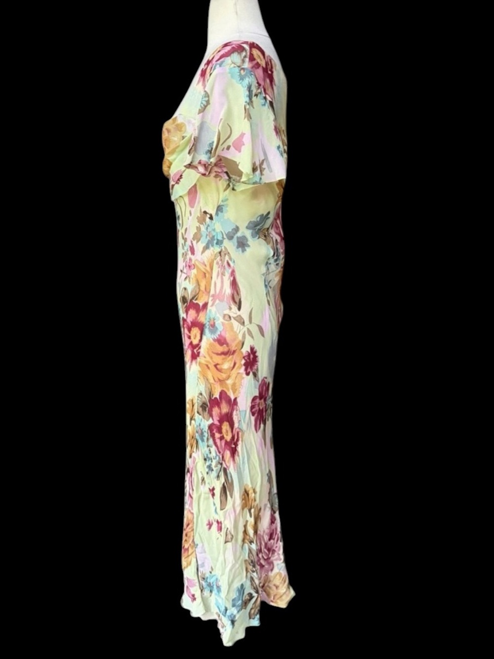 Y2K Newport News 100% Rayon Floral Draped Scoop Cowl Neck Bias-Cut Dress - Picture 4 of 6